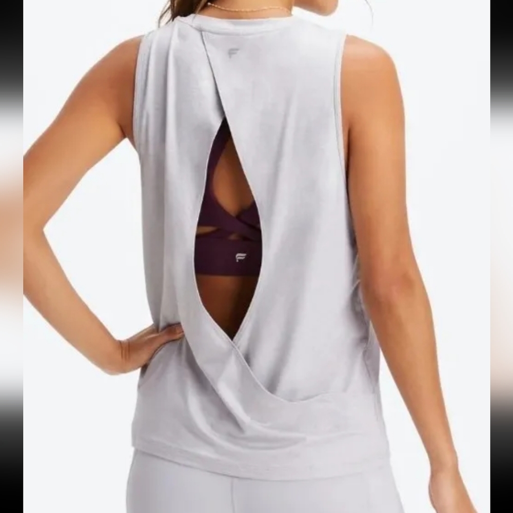 FABLETICS BLAKE OPEN BACK TANK TOP SOFT HEATHER GREY DRY FLEX NWT L  12 $49